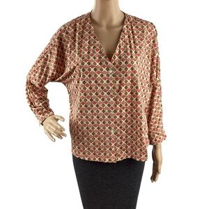 J.McLaughlin Viola Button Front Geometric Print Top Size Small